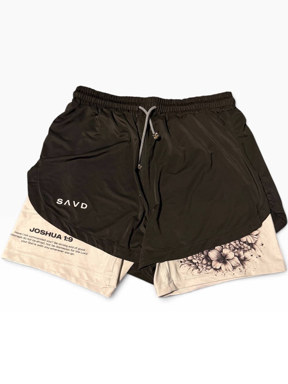 SAVD Joshua 1:9 Performance Shorts Black White Size L